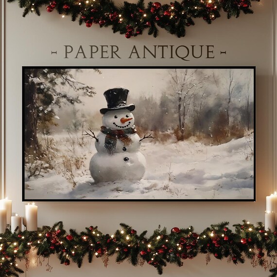 Cheerful Snowman With Top Hat Snowy Woodland Winter Scene Poster