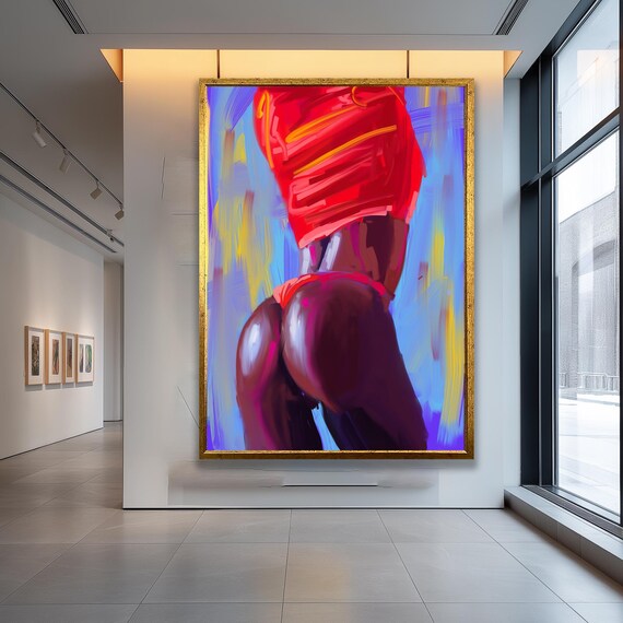 Bold Pop Art Woman From Behind in Red Swimsuit Painting Poster