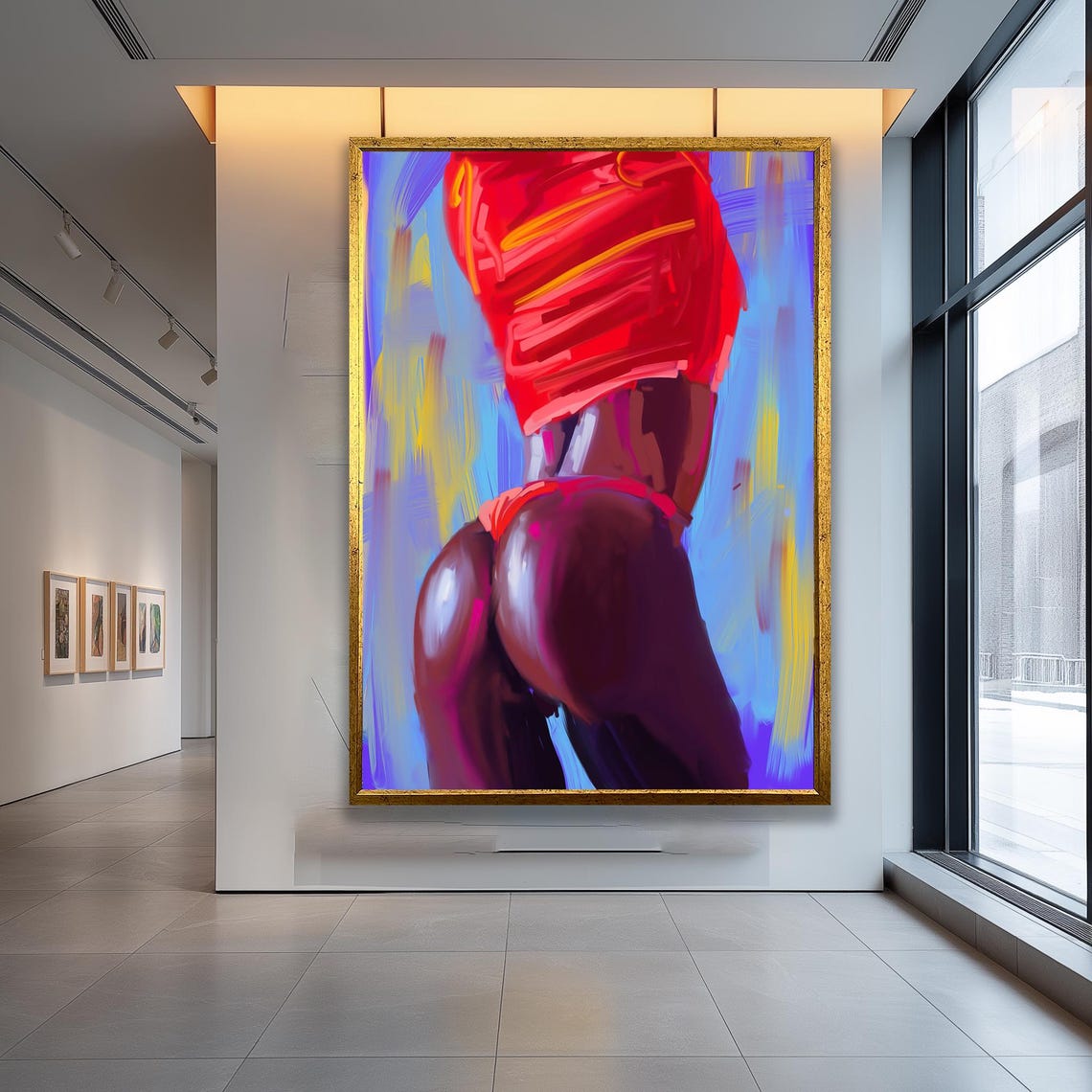 Bold Pop Art Woman From Behind in Red Swimsuit Painting Poster