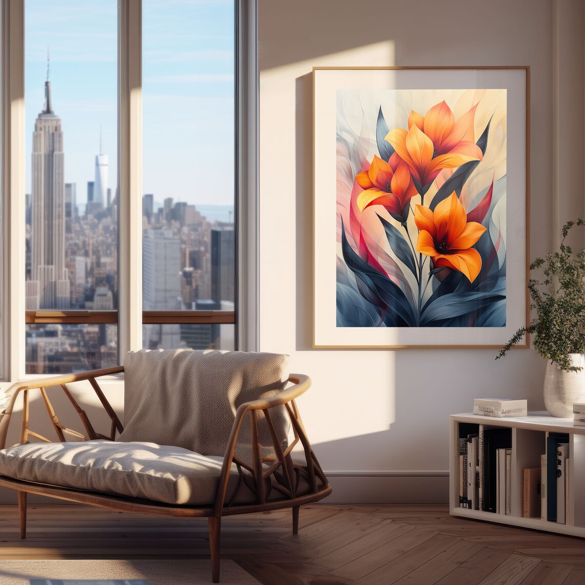 Orange Lily Blooms with Dark Leaves Abstract Floral Art Poster - Image 5