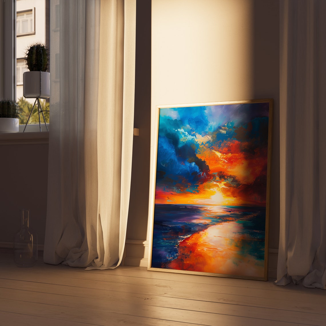 Blazing Sunset Over the Ocean Dramatic Abstract Seascape Poster - Image 2