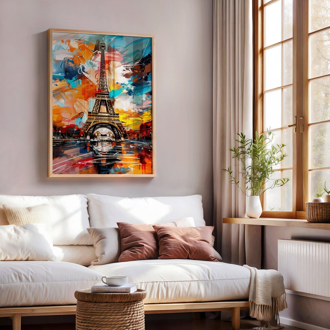Eiffel Tower in Bold Orange and Blue Abstract Painting Poster - Image 5