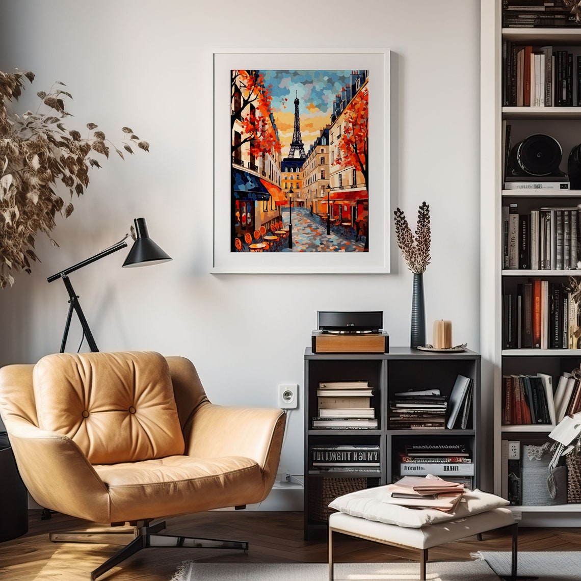 Charming Paris Street Cafe Scene with Eiffel Tower Autumn Art Poster - Image 5