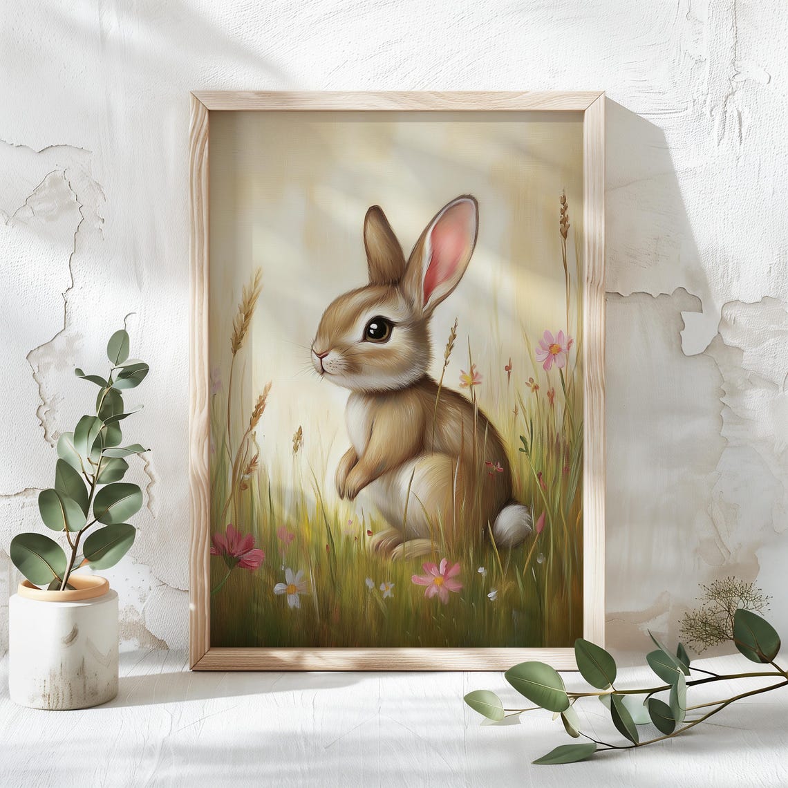 Bunny Sitting In A Flower Filled Meadow Side Profile Spring Poster - Image 4