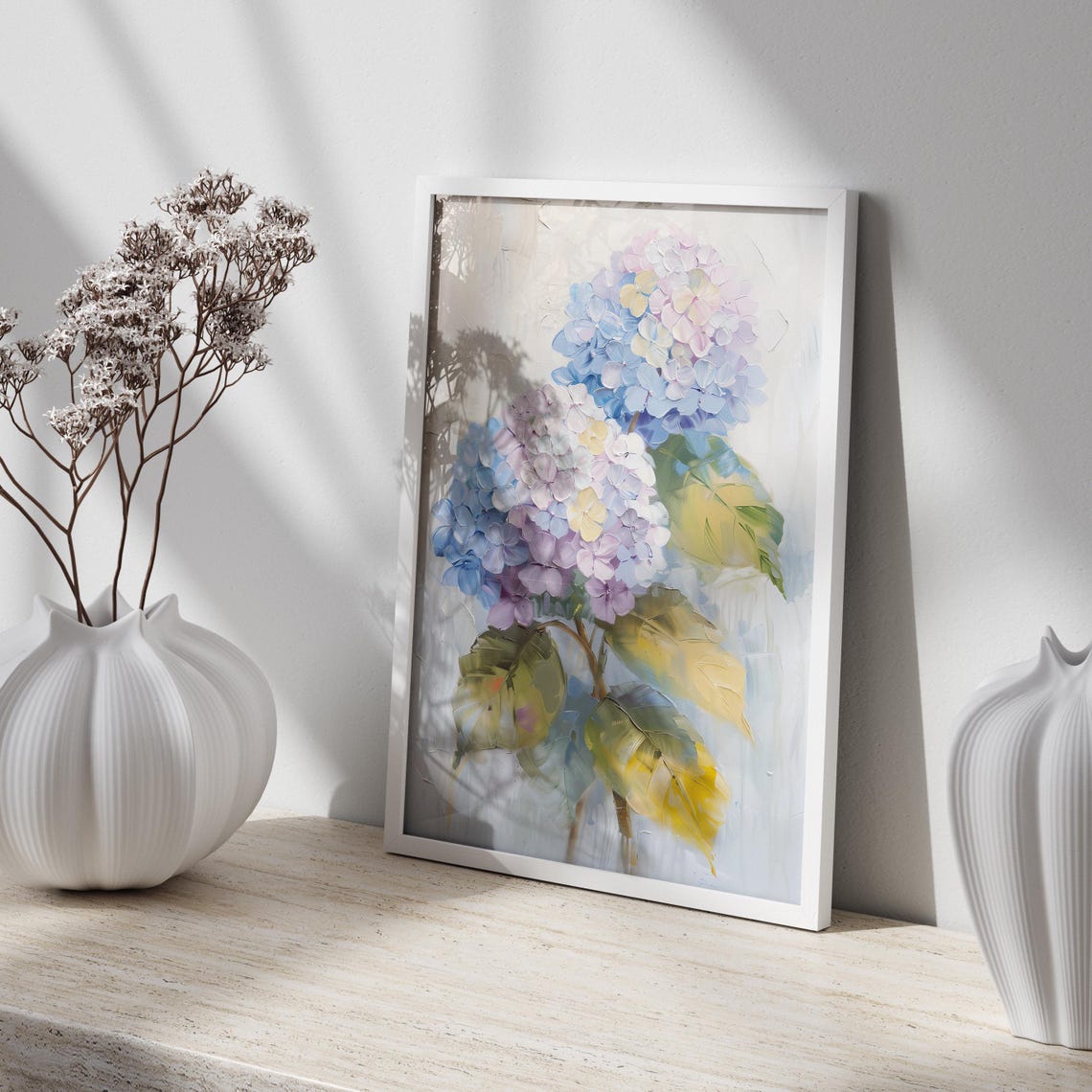 Blue And Pink Hydrangea Blooms Botanical Oil Painting Poster - Image 4