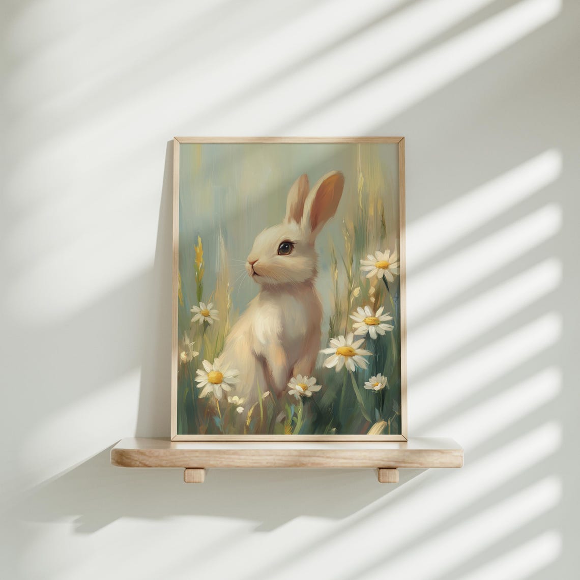 White Bunny Standing Tall Among Daisies In A Spring Meadow Poster - Image 3