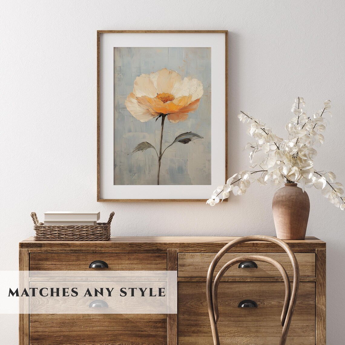 Single Orange Poppy Minimalist Botanical Oil Painting Poster - Image 2