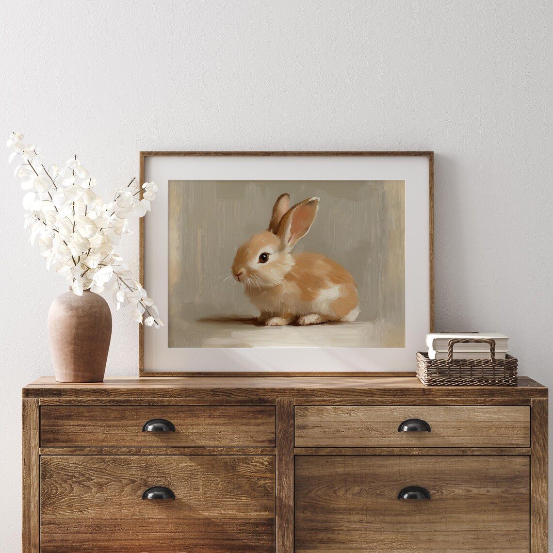 Small Tan Bunny Sitting Quietly In A Minimalist Neutral Portrait Poster - Image 4