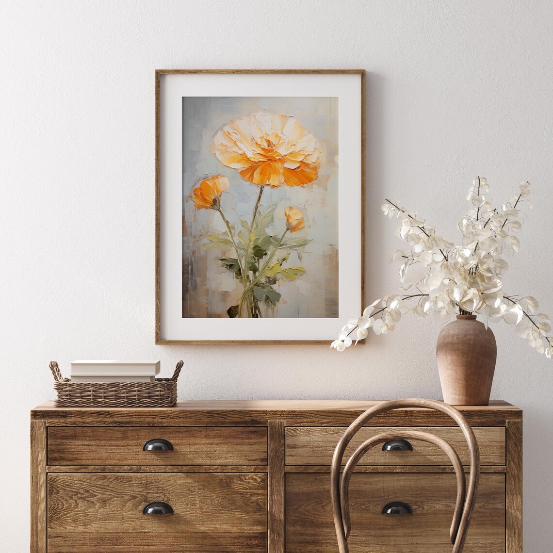 Orange Marigold Blooms in Textured Impasto Oil Painting Poster - Image 4