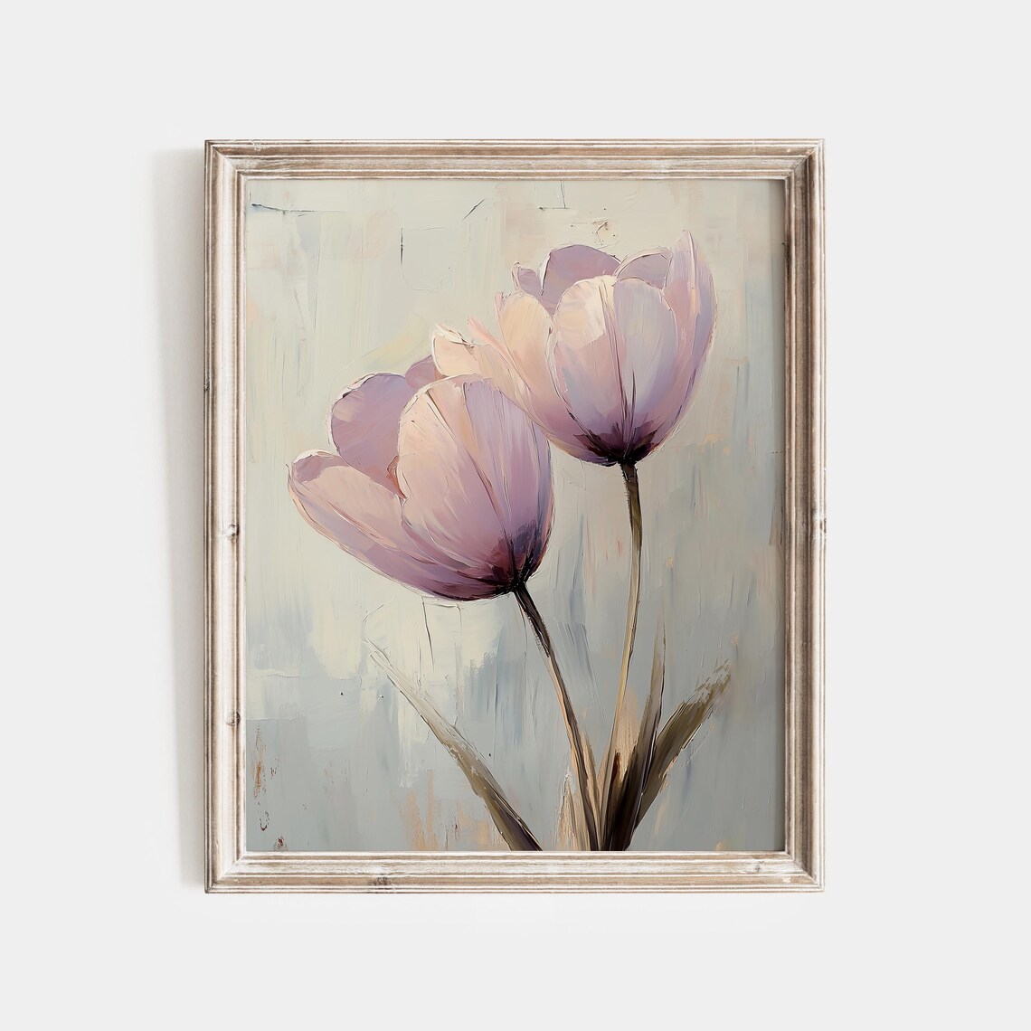 Two Lavender Tulips In Soft Pastel Botanical Oil Painting Poster - Image 3