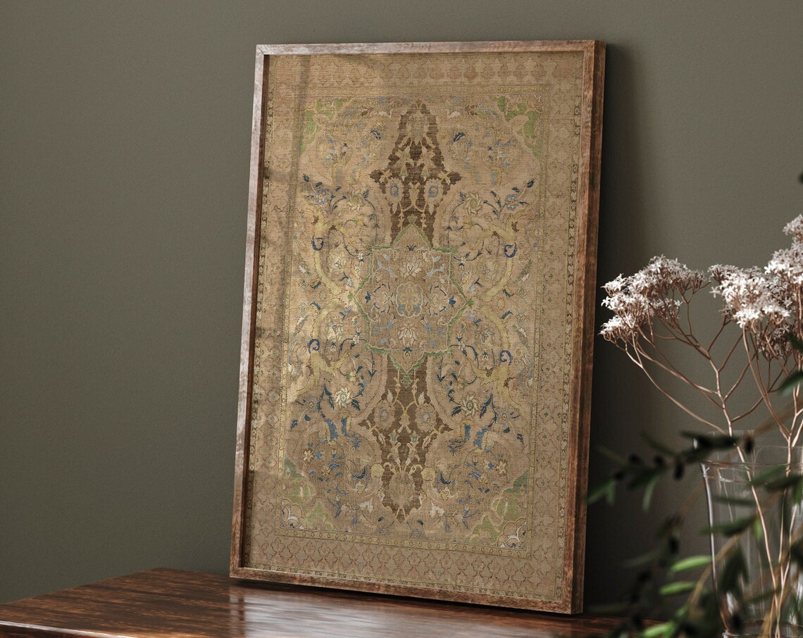 Vintage Textile Tapestry Print, Farmhouse Decor