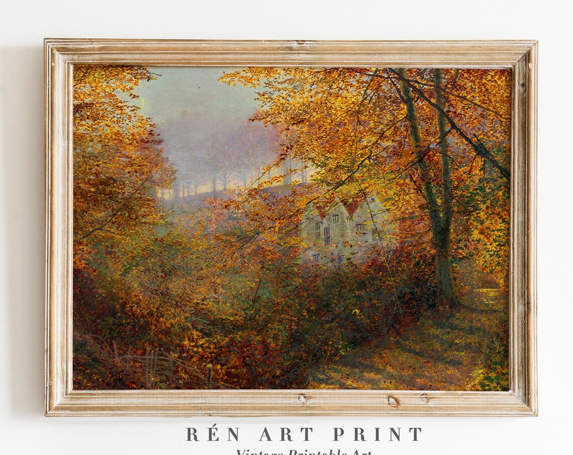 Vintage Autumn Landscape Art Print, Fall Wall Art