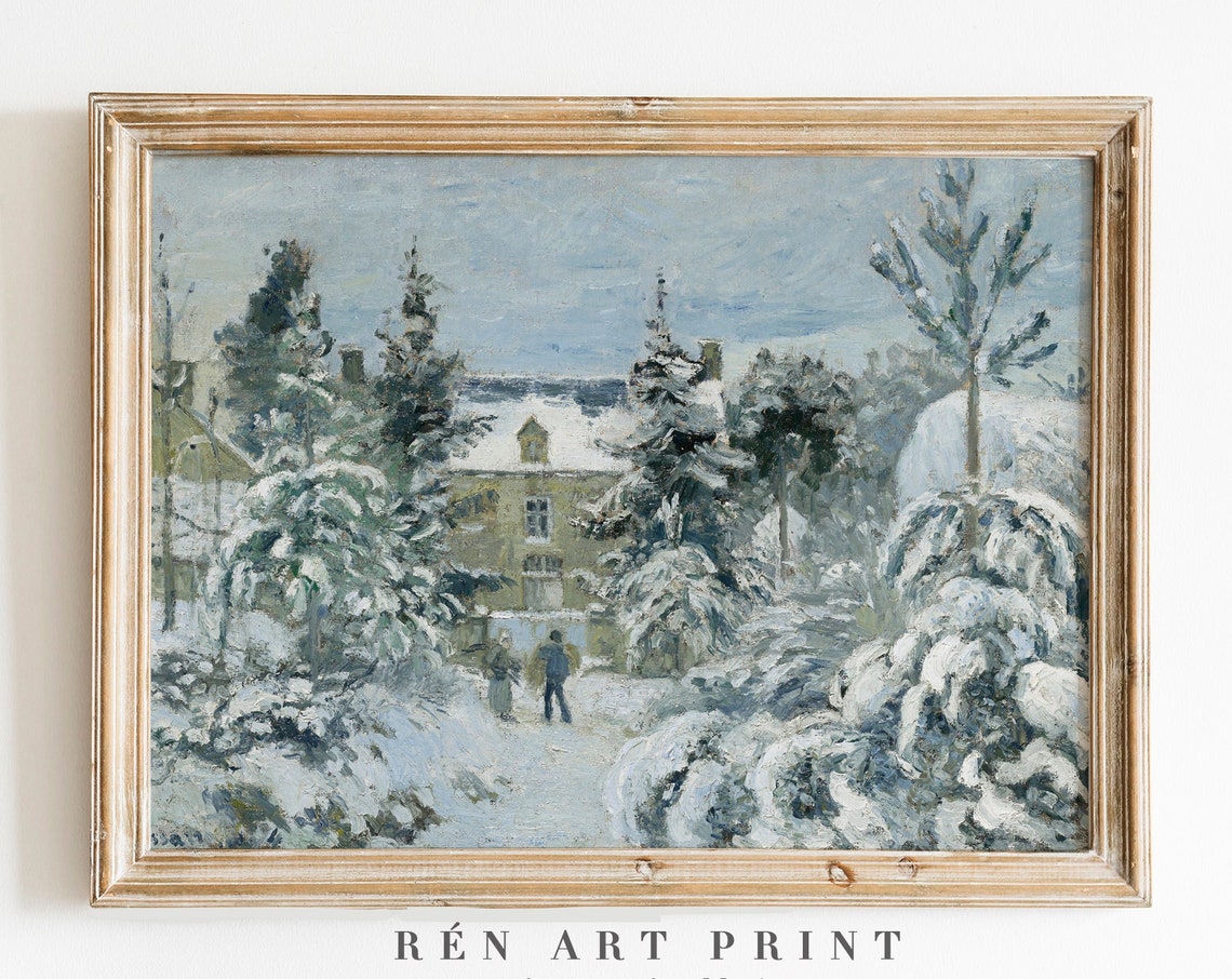 Winter Painting Wall Art Christmas Wall Art Print Winter Village Painting Country Farmhouse Decor Vintage Winter Print