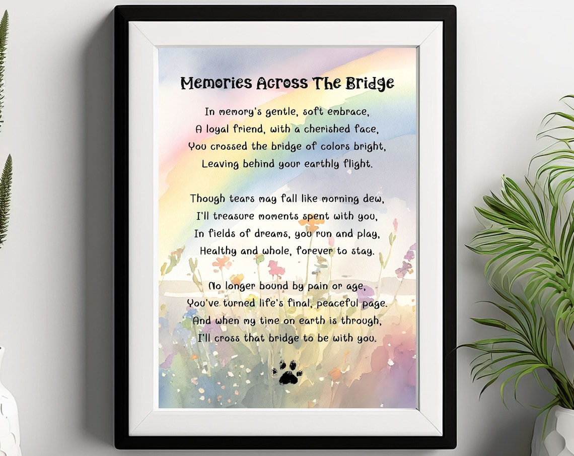 Pet Memorial Poem, Cat or Dog Loss Wall Art
