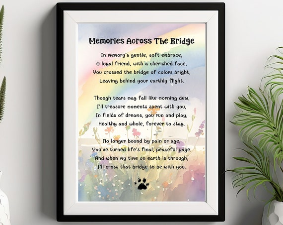 Pet Memorial Poem, Cat or Dog Loss Wall Art