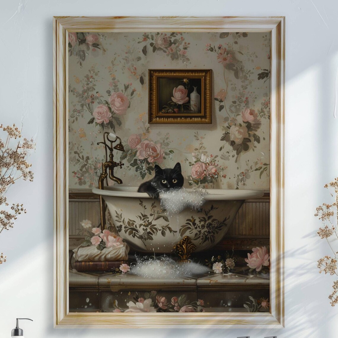 Black Cat in Bathtub, Whimsical Bathroom Art Print - Image 6