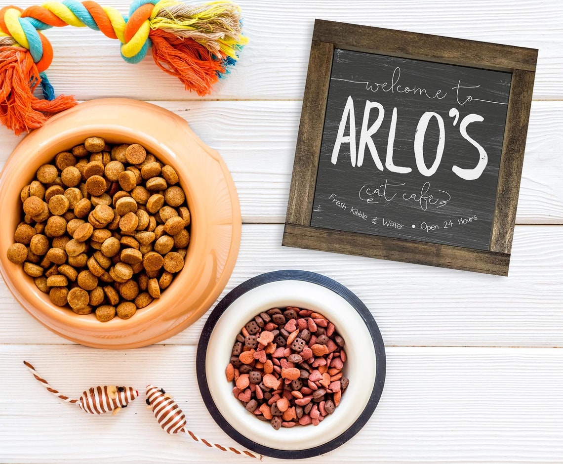 Welcome To Arlos Cat Cafe Chalkboard Personalized Pet Sign Poster