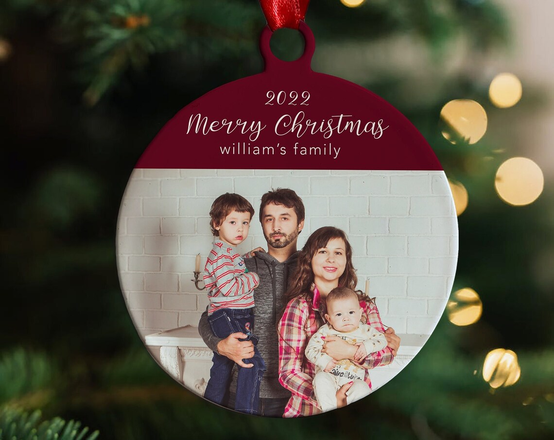 Personalized 2022 Merry Christmas Family Photo Ornament Poster