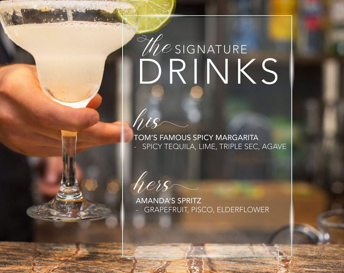 The Signature Drinks His And Hers Wedding Bar Menu Acrylic Sign Print