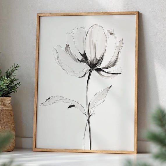 Minimalist Black And White Flower Art Modern Line Drawing Botanical Poster Elegant Wall Print For Bedroom Or Office