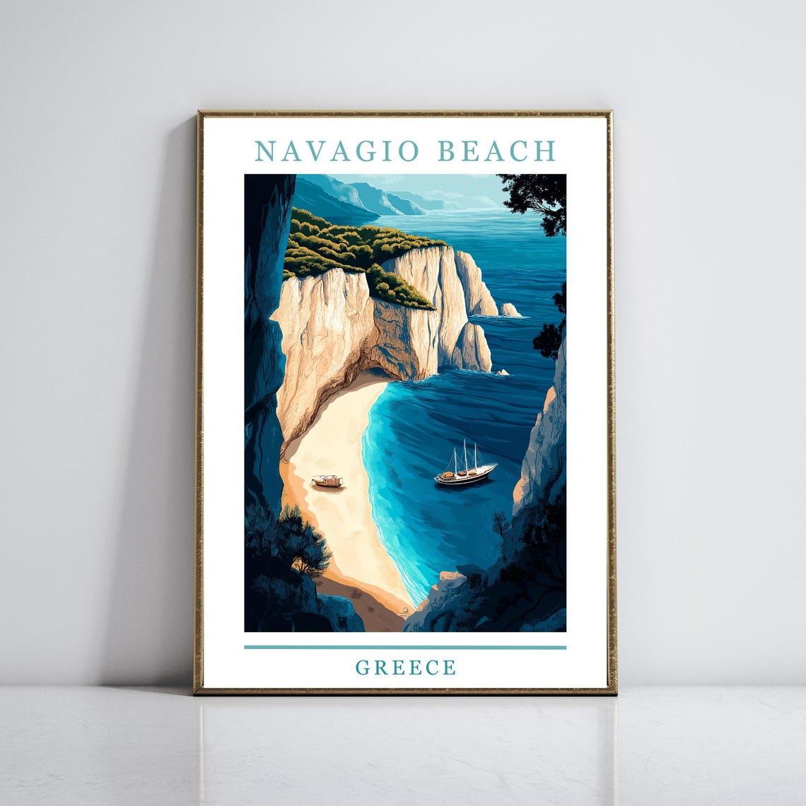 Navagio Beach Zakynthos Cliffs Shipwreck Cove Greece Travel Poster