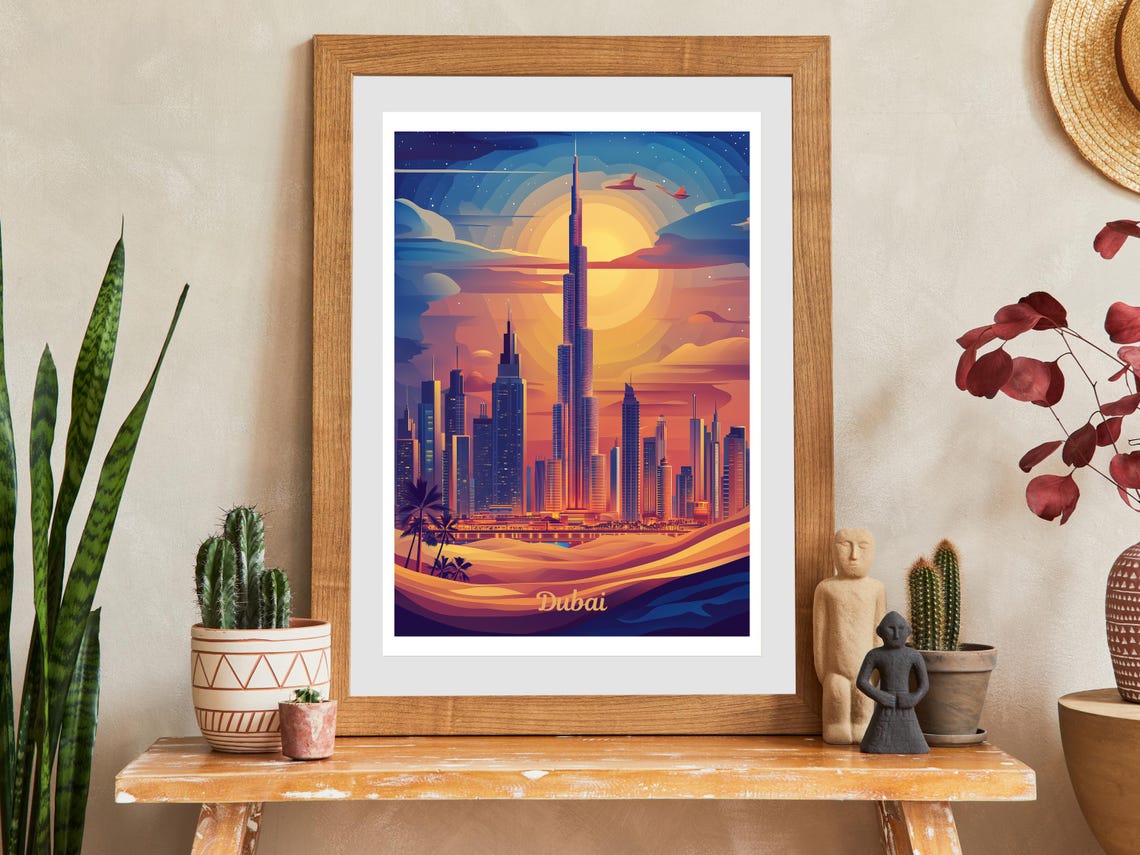 Dubai Burj Khalifa Skyline Desert Dunes Sunset Travel Poster - Image 2