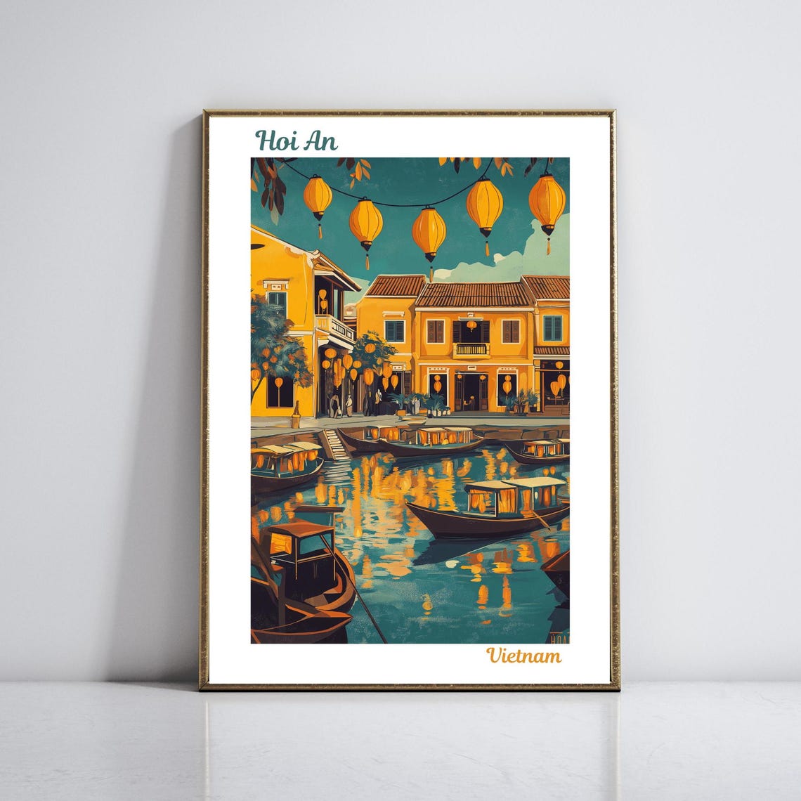 Hoi An Lantern Lit Old Town River Boats Vietnam Travel Poster