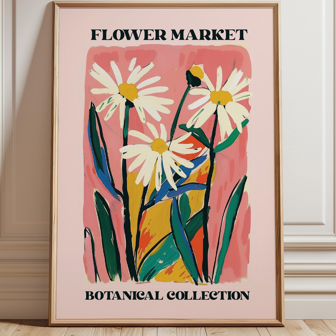 Pink Flower Market Daisy Botanical Collection Vintage Style Poster