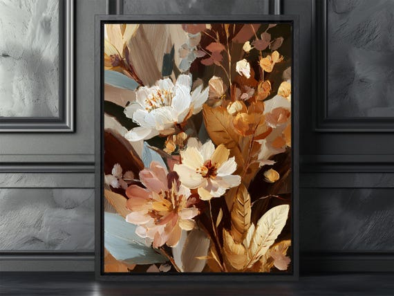 Blush Botanical Canvas Print Autumn Inspired Floral Wall Art Vintage Elegant