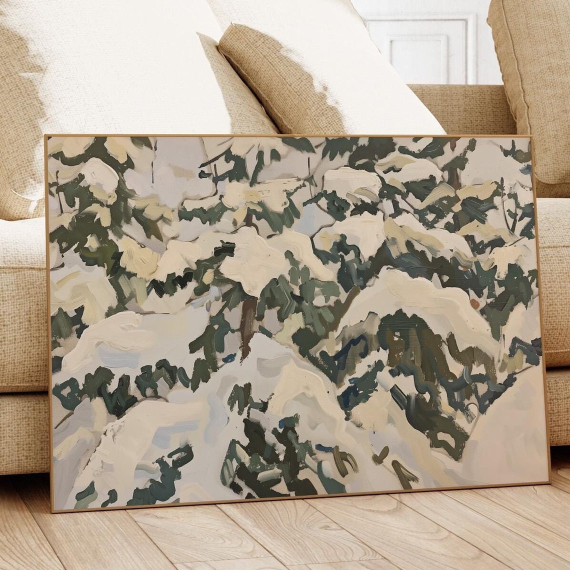 Abstract Snowy Evergreen Branches Winter Forest Sage Green Art Print