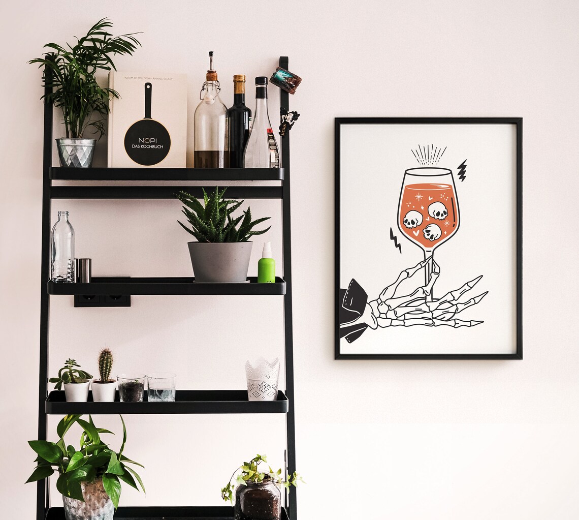 Skeleton Hand Halloween Kitchen Bar Cart Art Print - Image 3