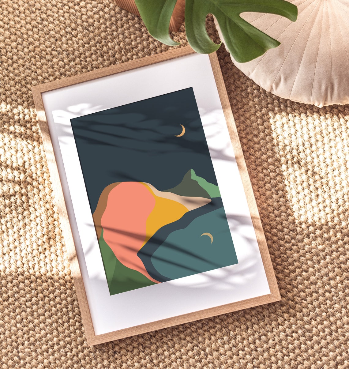 Moonlit Abstract Mountain Lake Night Sky Boho Modern Art Print - Image 4