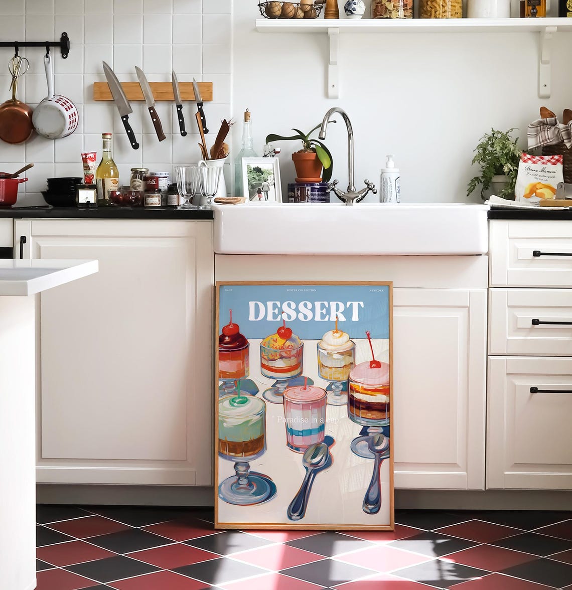 Dessert Sundae Cups Cherries Retro Ice Cream Parlour Kitchen Poster - Image 3
