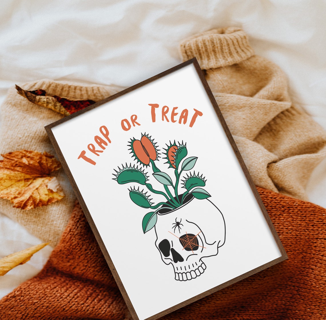 Trap or Treat Skull Planter Venus Flytrap Halloween Spooky Art Poster - Image 4