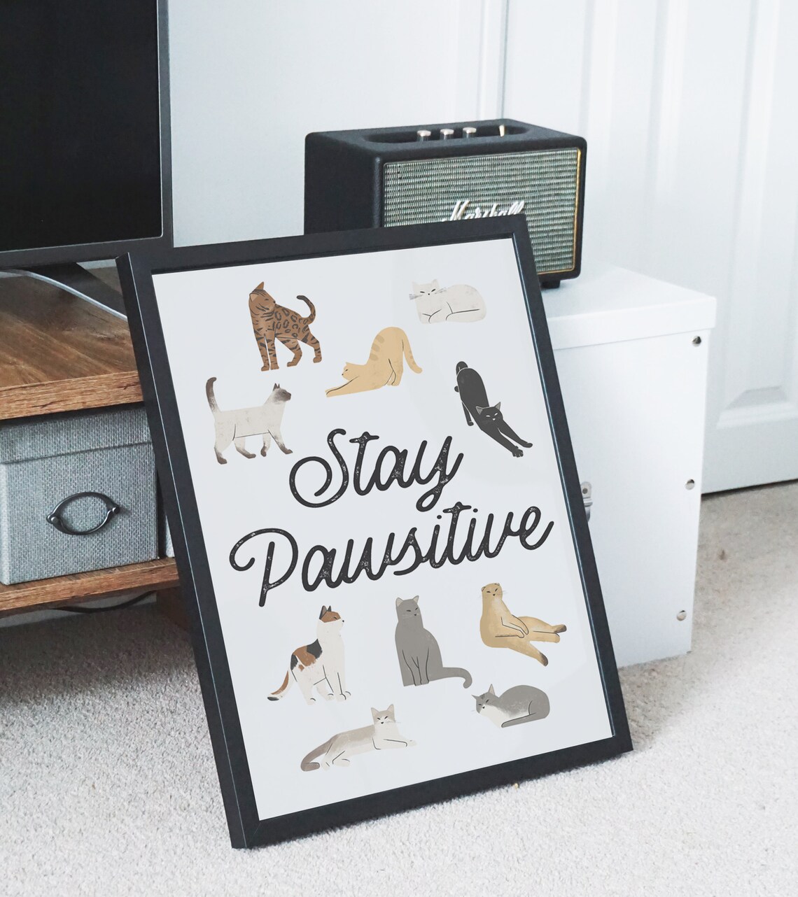 Stay Pawsitive Cat Typography Quote Art Print - Image 3