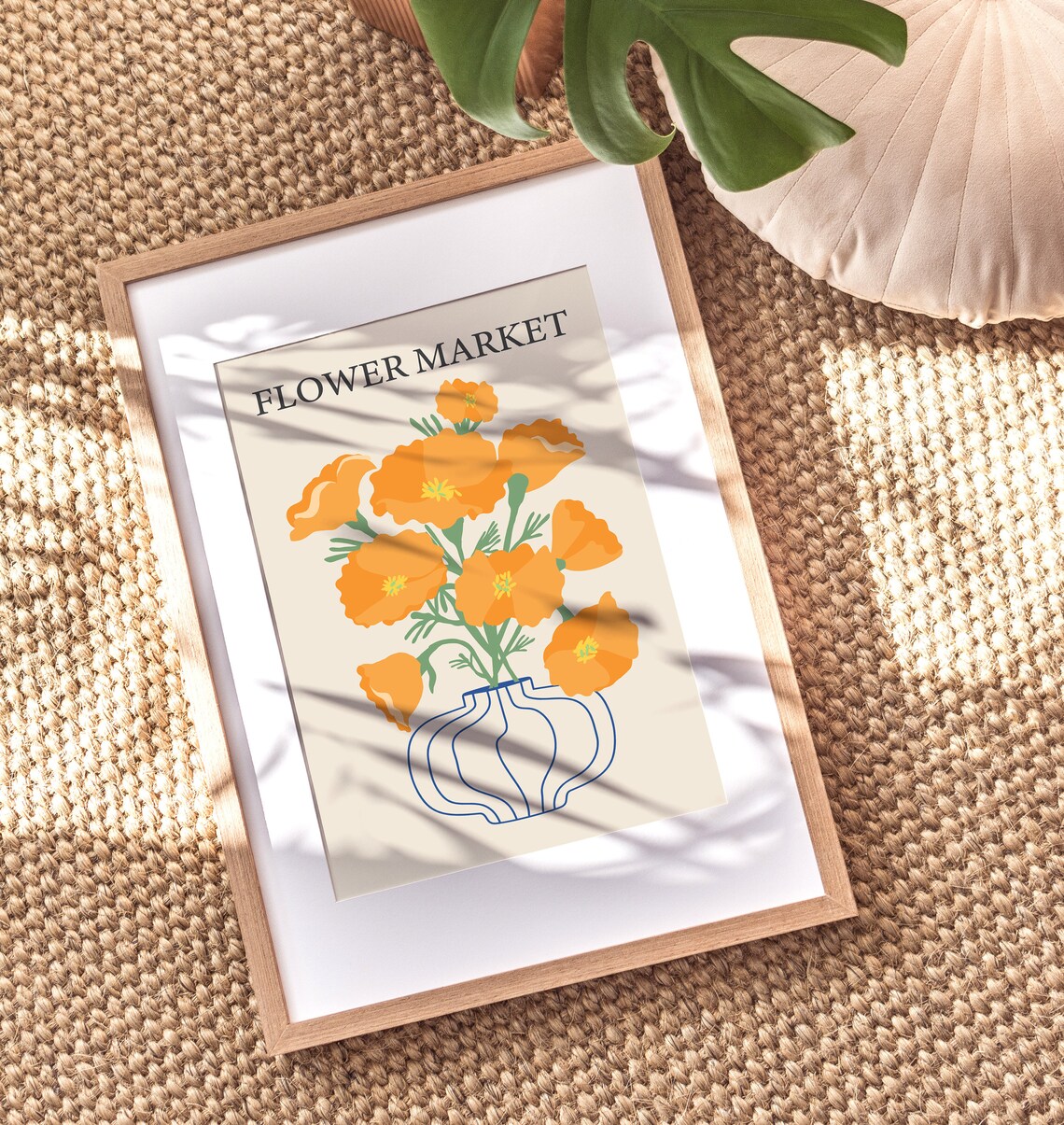 Flower Market Sunny Orange Poppies Vase Botanical Boho Art Print - Image 4