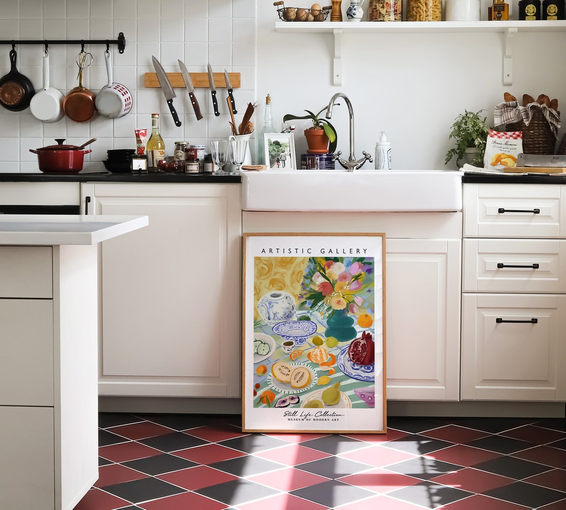 Mediterranean Fruit Table Still Life Colorful Kitchen Gallery Poster - Image 2