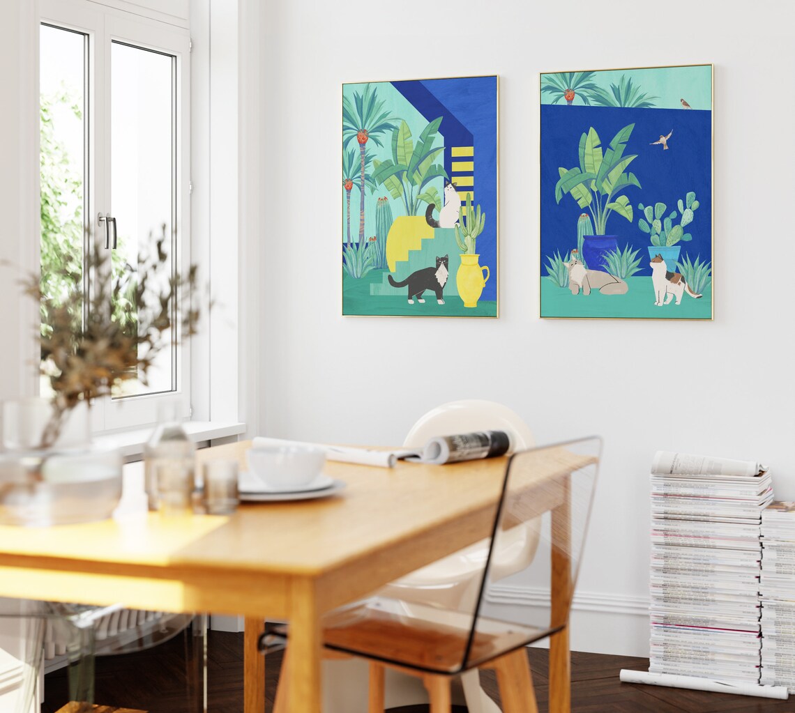Cat Tropical Plant Art, Tropical Theme Poster - Image 3