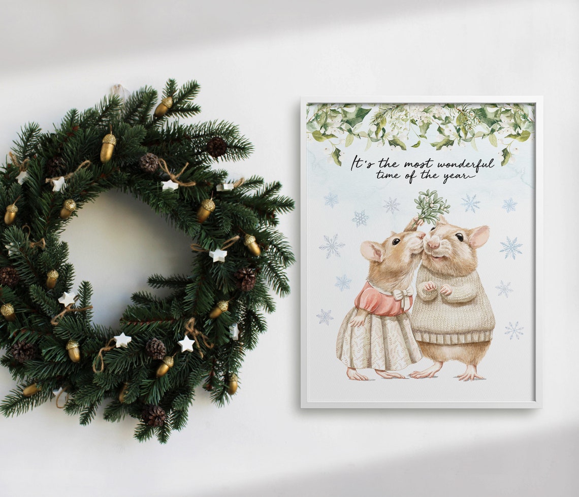 Two Mice Kissing Under Mistletoe Most Wonderful Time Wall Art - Image 4