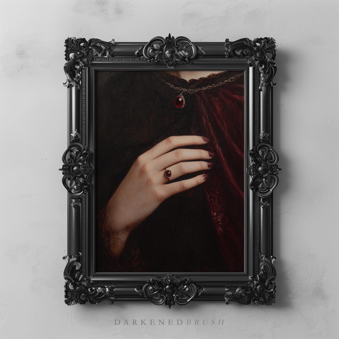 Gothic Red Jewel Ring Hand Dark Victorian Vintage Romance Poster