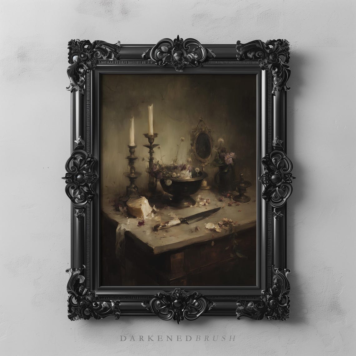 Dark Still Life Gothic Wall Art Vintage Flowers Victorian Kitchen Decor Academia Print Witchy Moody