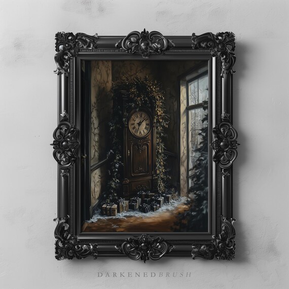 Grandfather Clock Christmas Eve Vintage Dark Holiday Room Poster