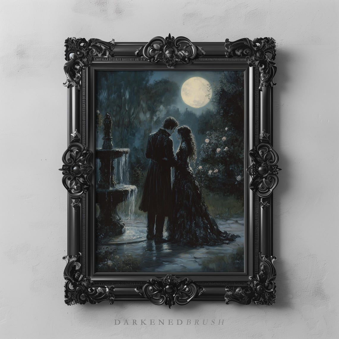 Moonlit Couple by Fountain Gothic Dark Romance Night Art Poster