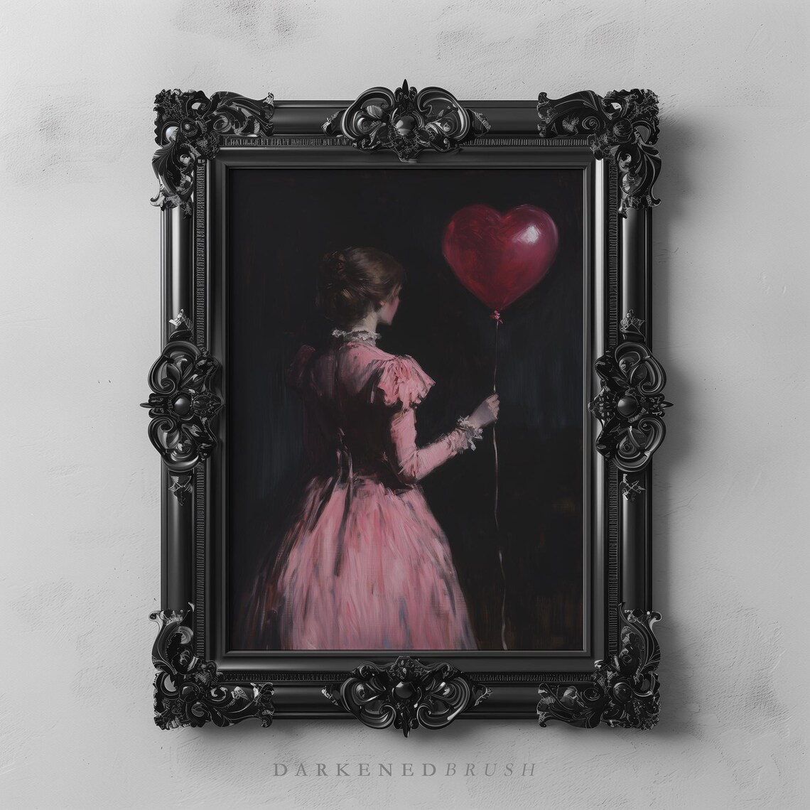 Romantic Victorian Girl Red Heart Balloon Valentines Day Poster