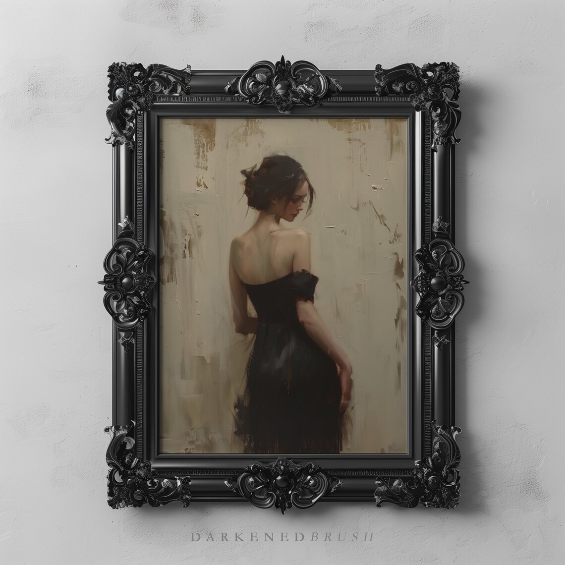 Woman in Black Dress from Behind Painterly Elegant Figure Poster