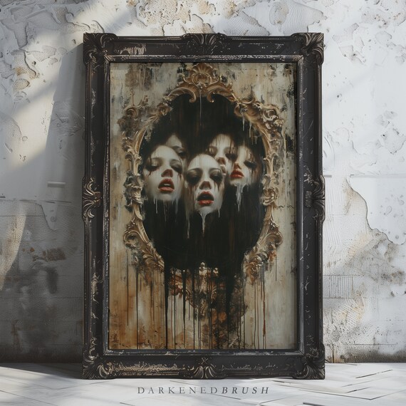 Witchy Artwork Gothic Oil Painting Dark Aesthetics Goth Wall Art Decoration Victorian Arts Decorations Macabre Horror