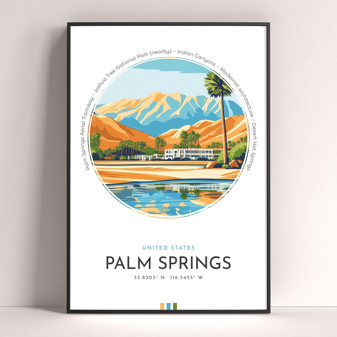 Palm Springs City Poster, United States Travel Print