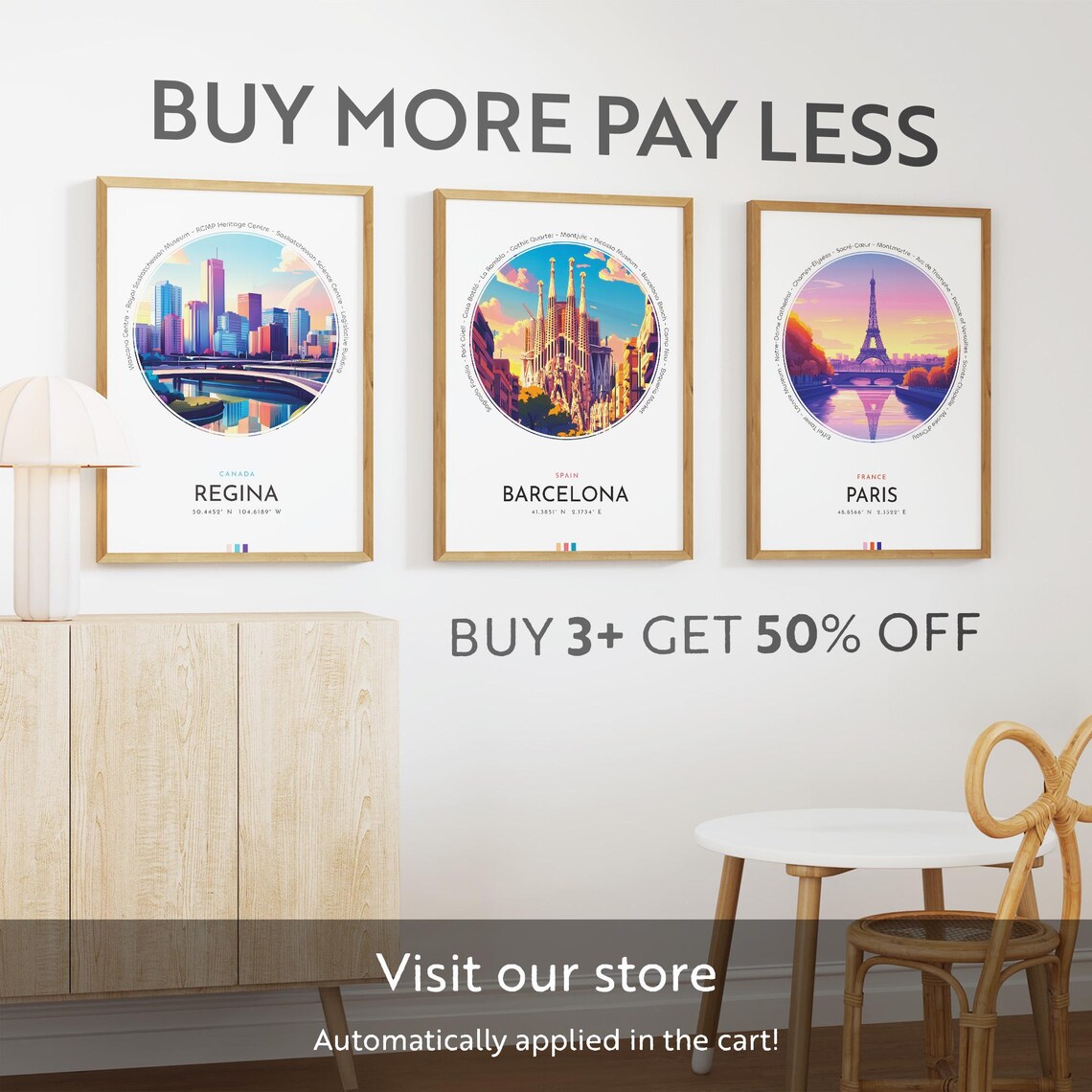 Regina Canada Skyline Lake Sunset Reflection Vintage Travel Poster - Image 3