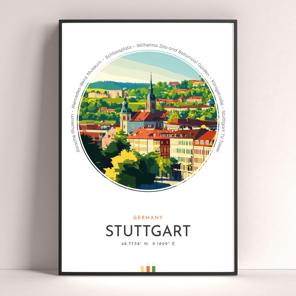 Stuttgart Germany Old Town Church Spires Rooftops Travel Poster