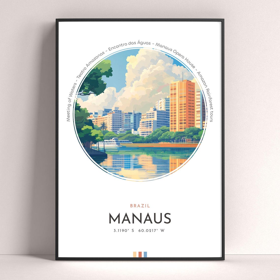 Manaus Brazil Amazon Riverfront City Skyline Sunset Travel Poster